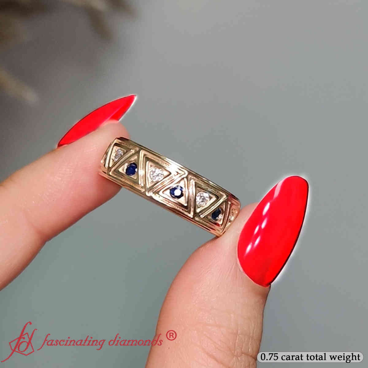 Inverse Triangle Band with 14K Yellow Gold Blue Sapphire