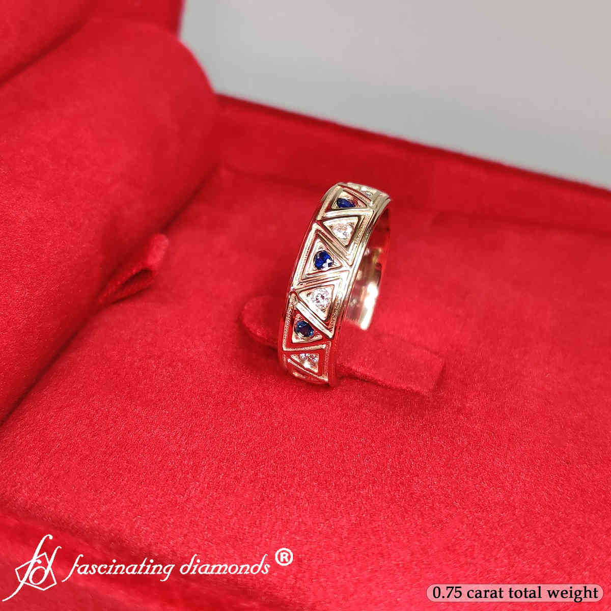 Inverse Triangle Band with 14K Yellow Gold Blue Sapphire