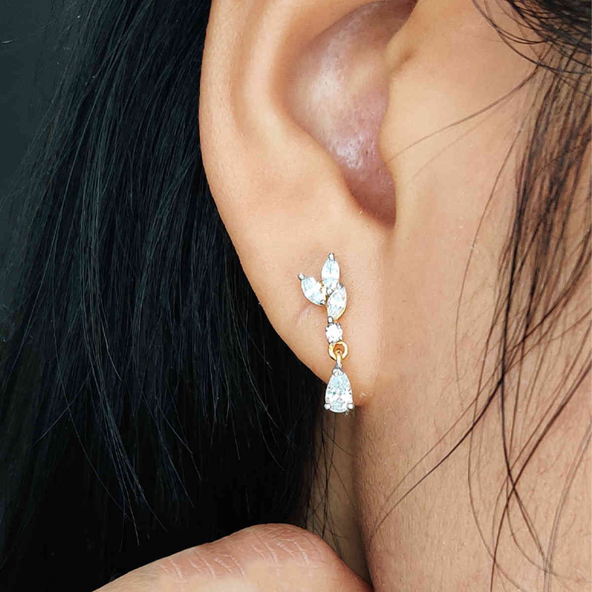 Marquise With Pear Drop Earring with 14K Yellow Gold White Diamond