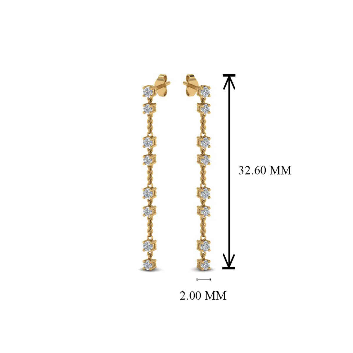 Long Hanging Drop Earring with 14K Yellow Gold White Diamond