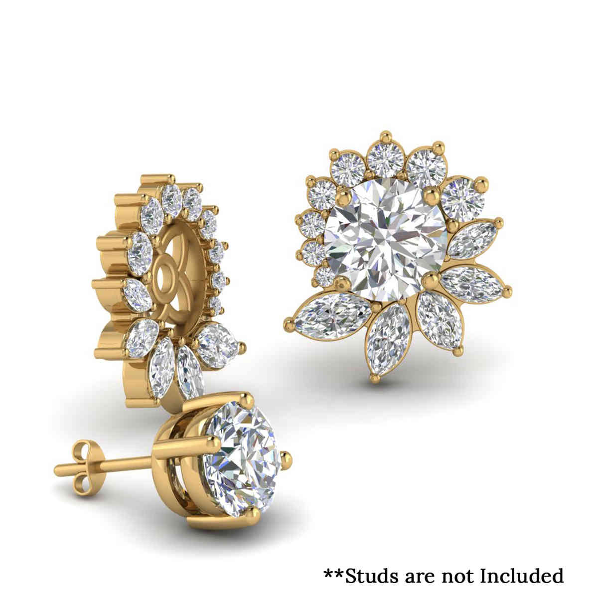 Floral Halo Ear Jacket with 14K Yellow Gold White Diamond
