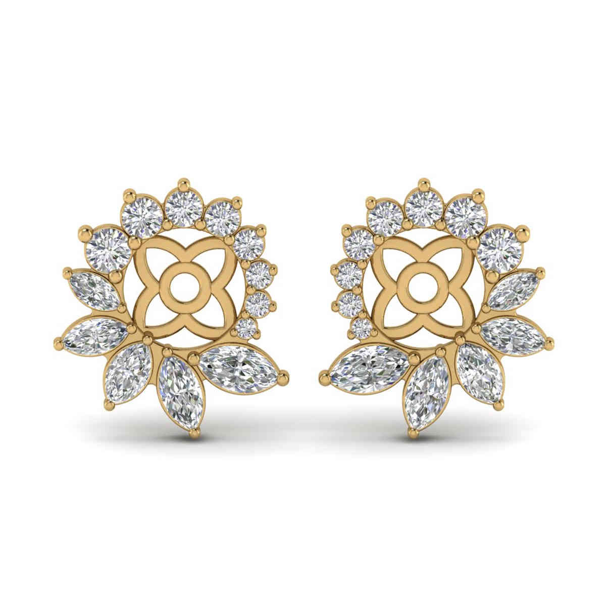 Floral Halo Ear Jacket with 14K Yellow Gold White Diamond