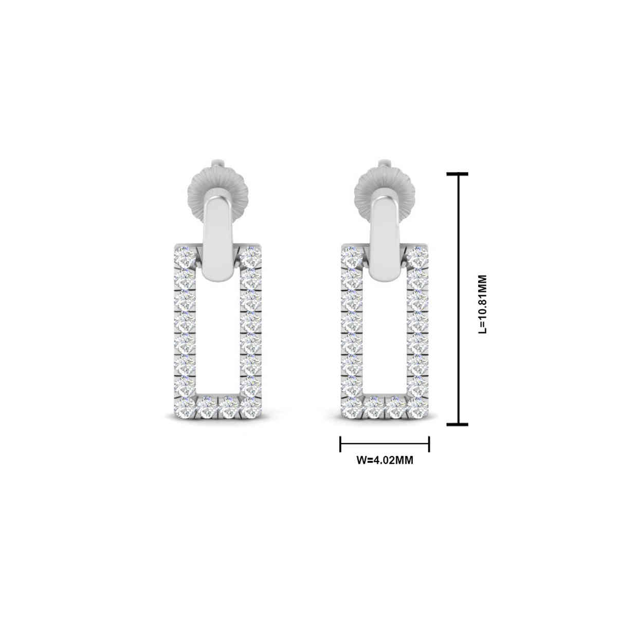 Open Rectangle Drop Earring with 14K White Gold White Diamond