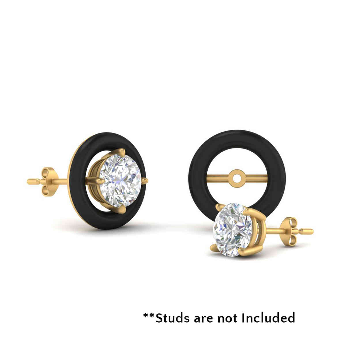 Black Enamel Ear Jacket For Stud with 14K Yellow Gold undefined
