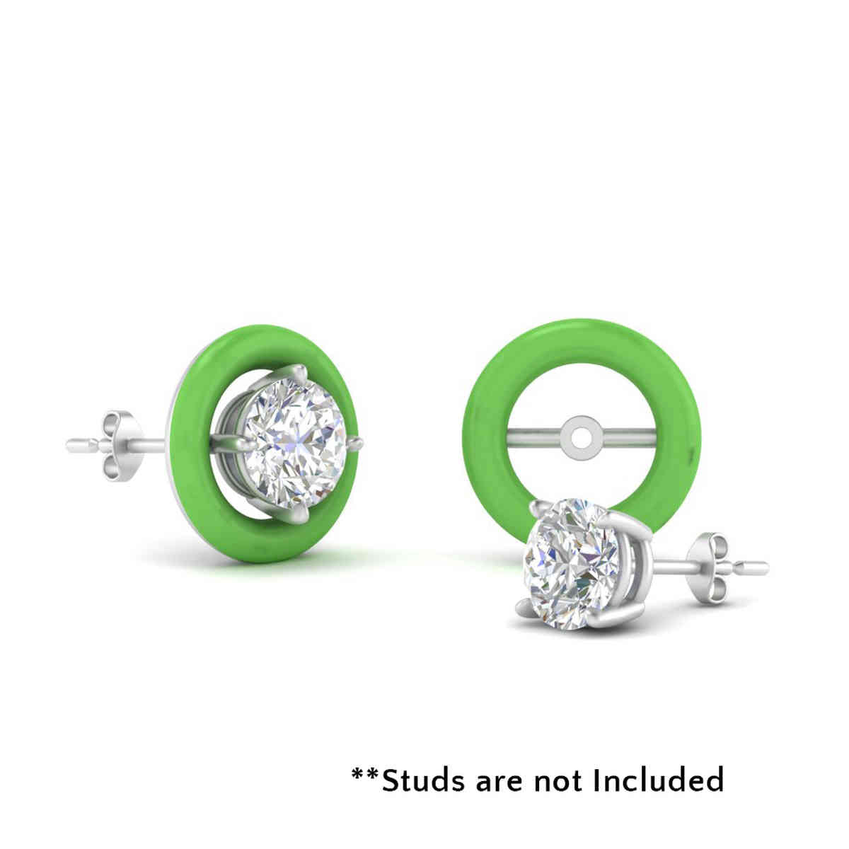 Green Enamel Ear Jacket For Stud with 14K White Gold undefined