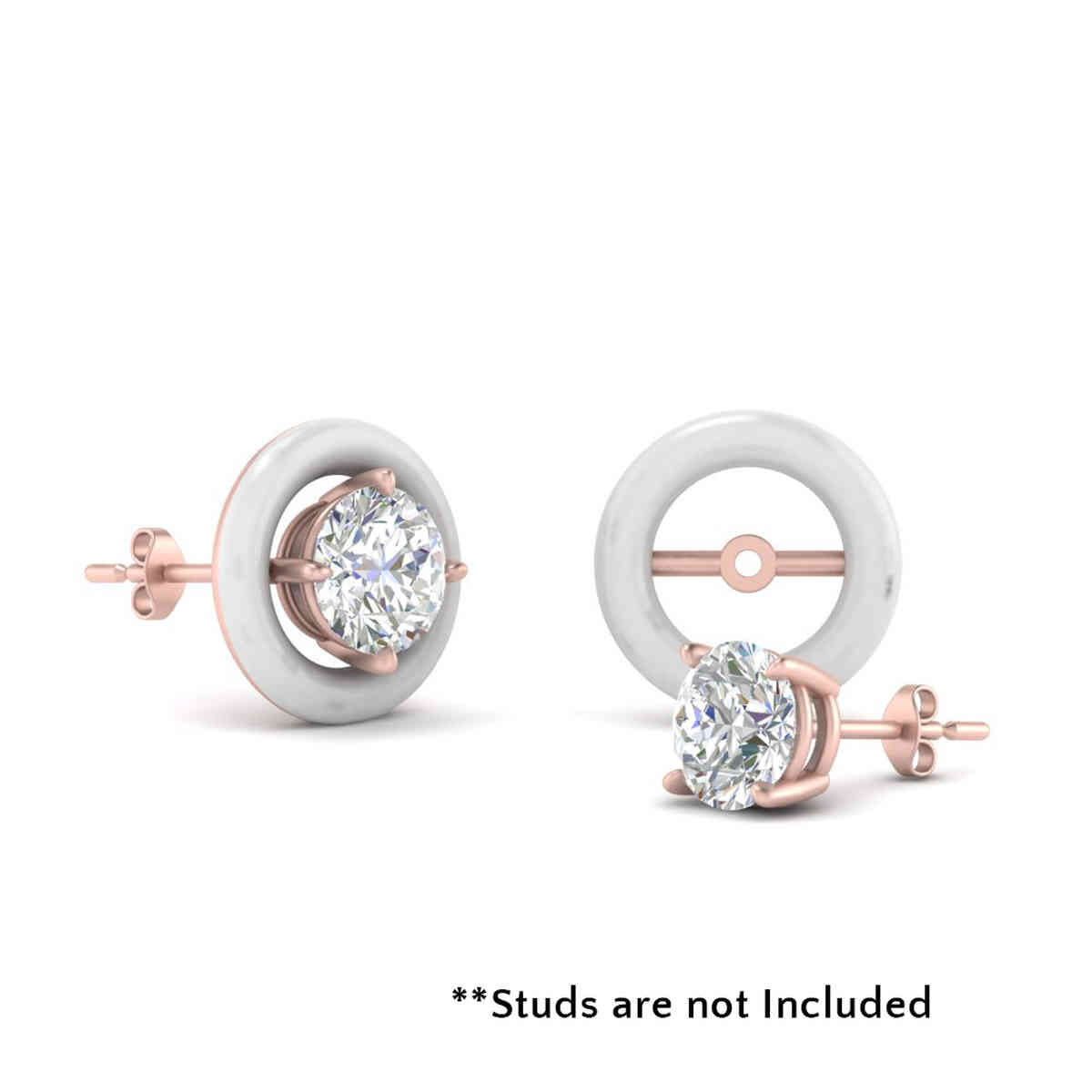 White Enamel Ear Jacket For Stud with 14K Rose Gold undefined