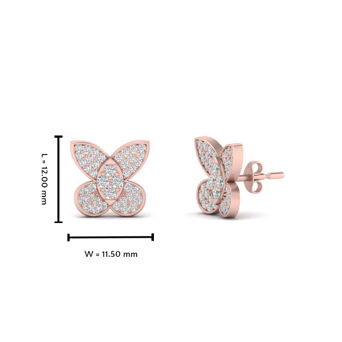 Cute Butterfly Diamond Earring with 14K Rose Gold White Diamond