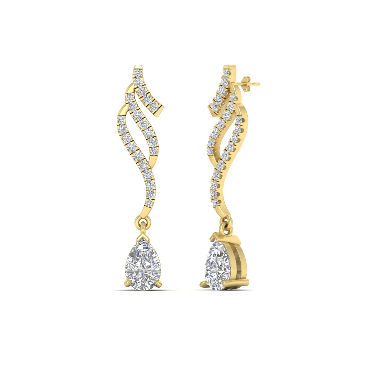 Swirl Delicate Earrings with 14K Yellow Gold White Diamond