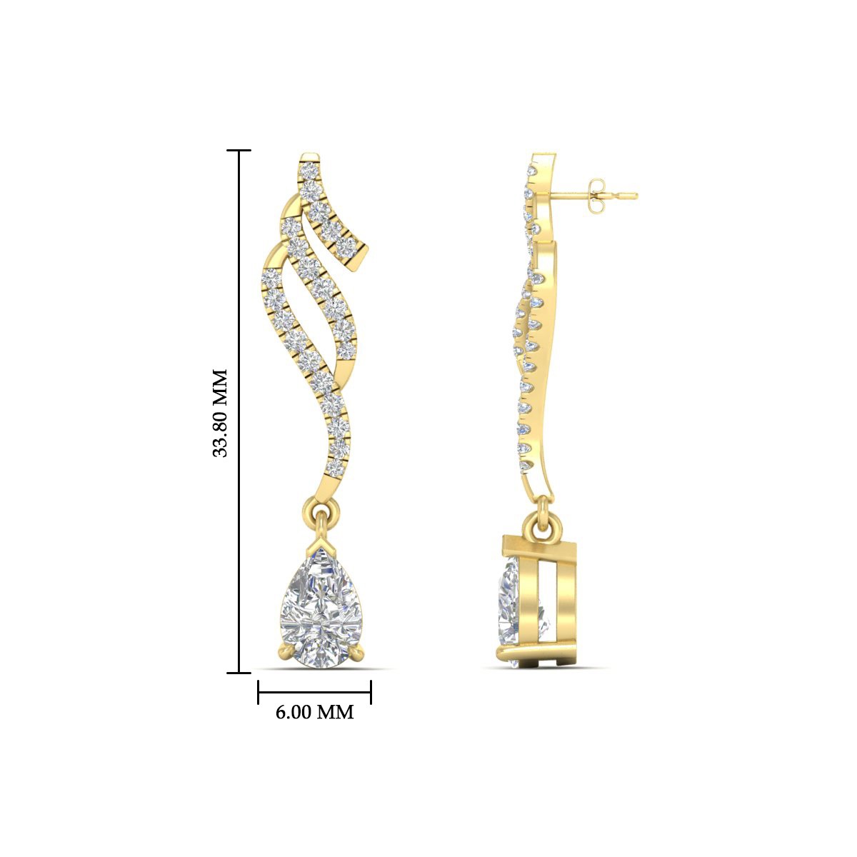 Swirl Delicate Earrings with 14K Yellow Gold White Diamond