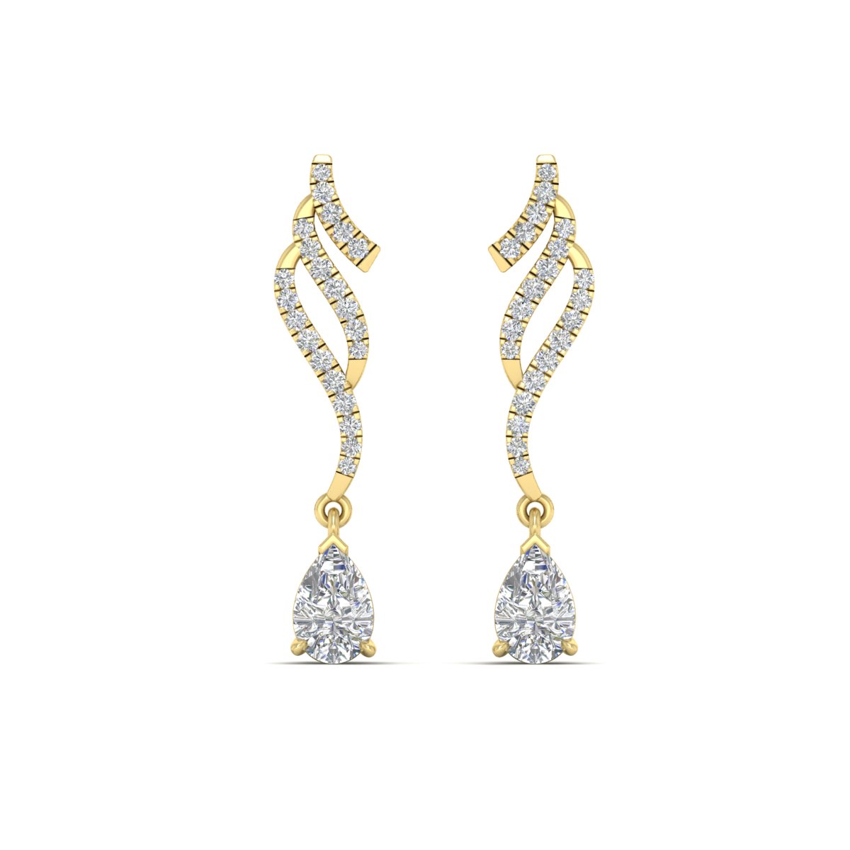 Swirl Delicate Earrings with 14K Yellow Gold White Diamond