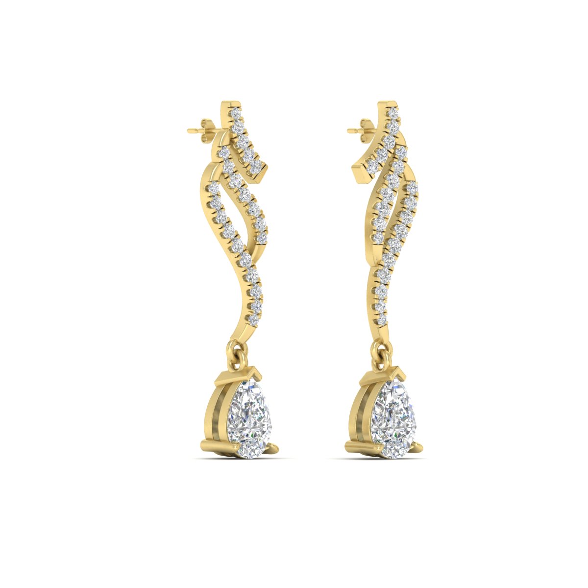 Swirl Delicate Earrings with 14K Yellow Gold White Diamond