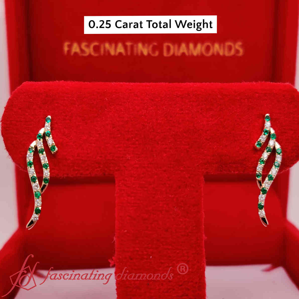 Swirl Delicate Earrings with 14K Yellow Gold Green Emerald