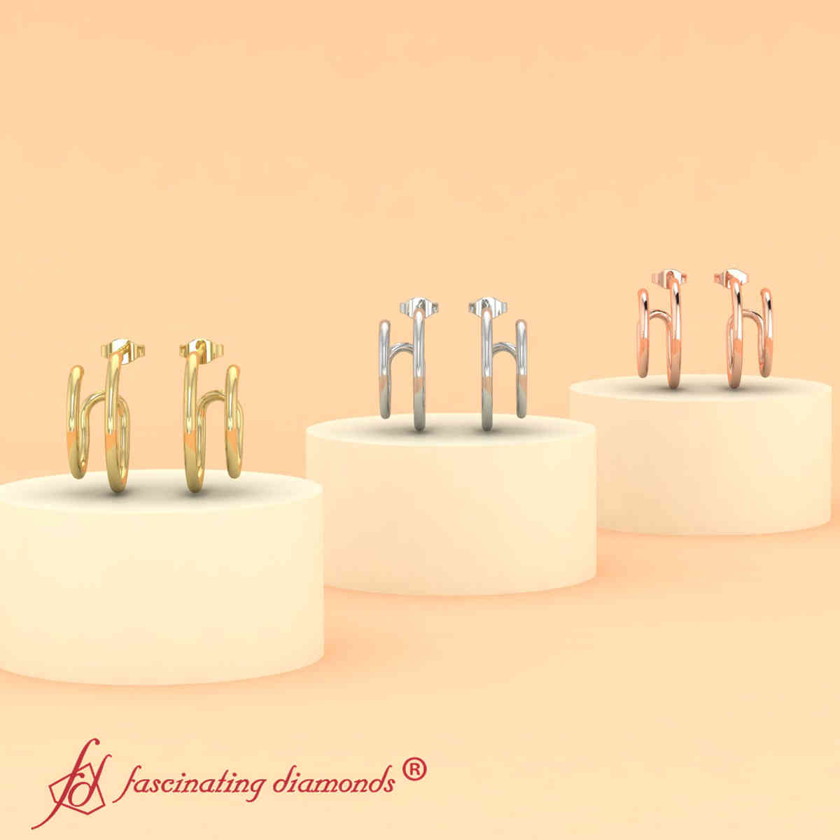 Double Hoops Ear Cuffs with 14K Rose Gold undefined