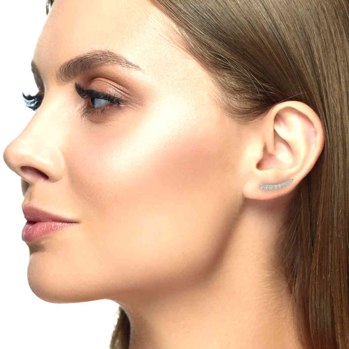 Round Graduated Diamond Ear Climber with 14K Yellow Gold White Diamond