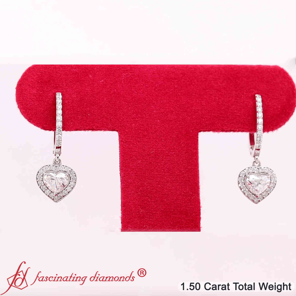 Heart Halo Drop Dangle Earring with 18K White Gold White Diamond