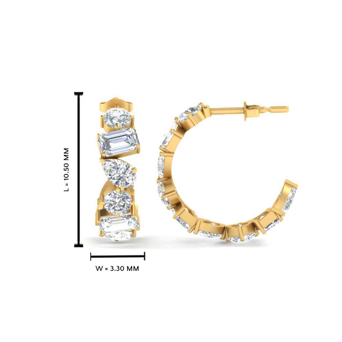 Fancy Shape Diamond Hoop Earring with 14K Yellow Gold White Diamond