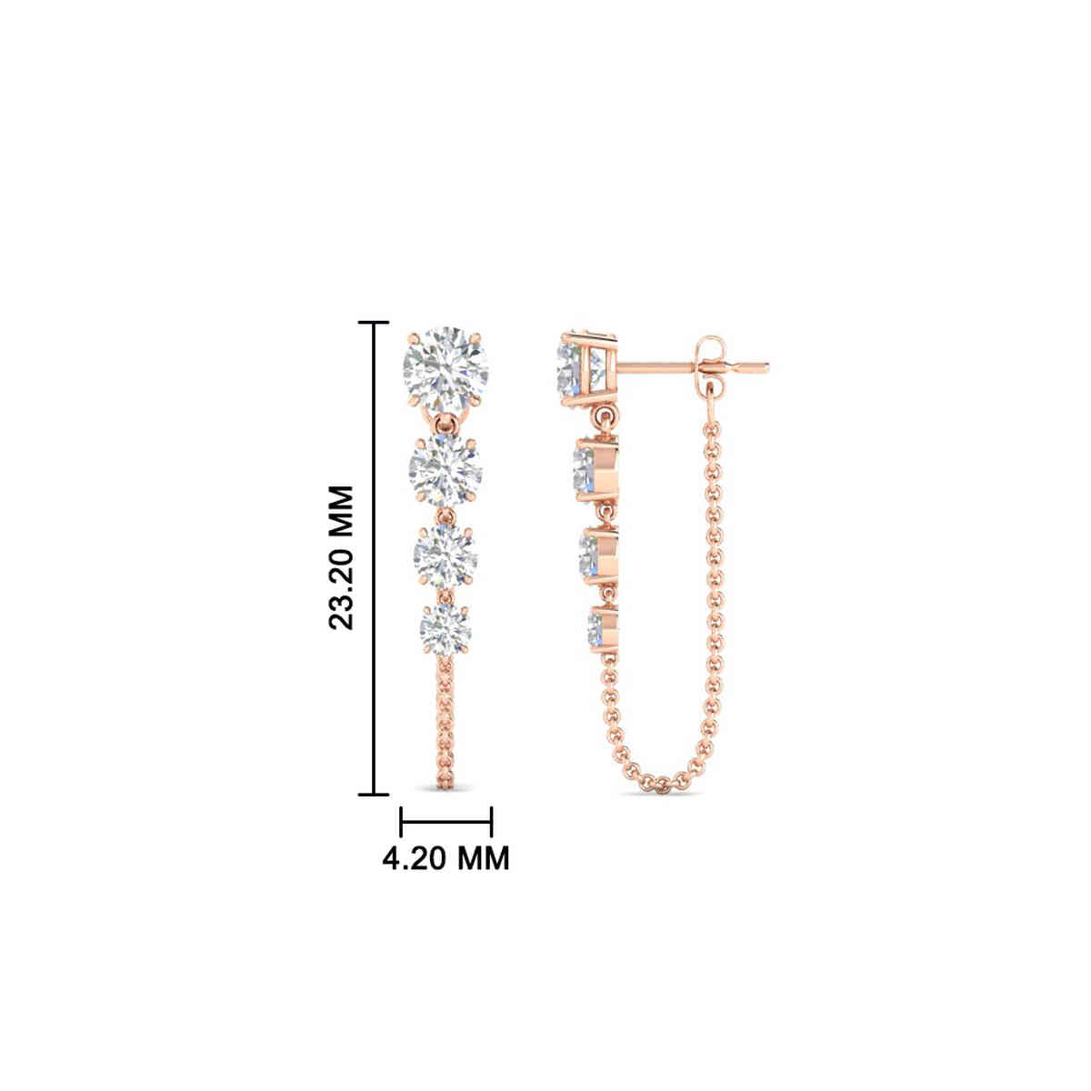 Multi Stone Chain Stud Earrings with 14K Rose Gold White Diamond