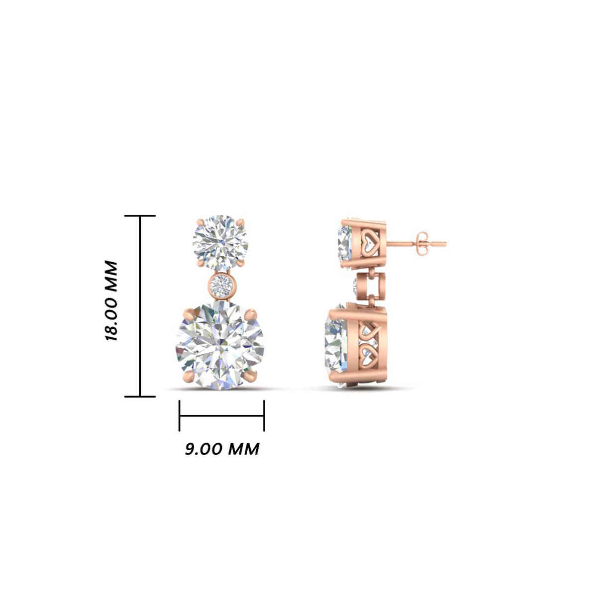 3 Stone Lab Diamond Drop Earrings with 14K Rose Gold White Diamond