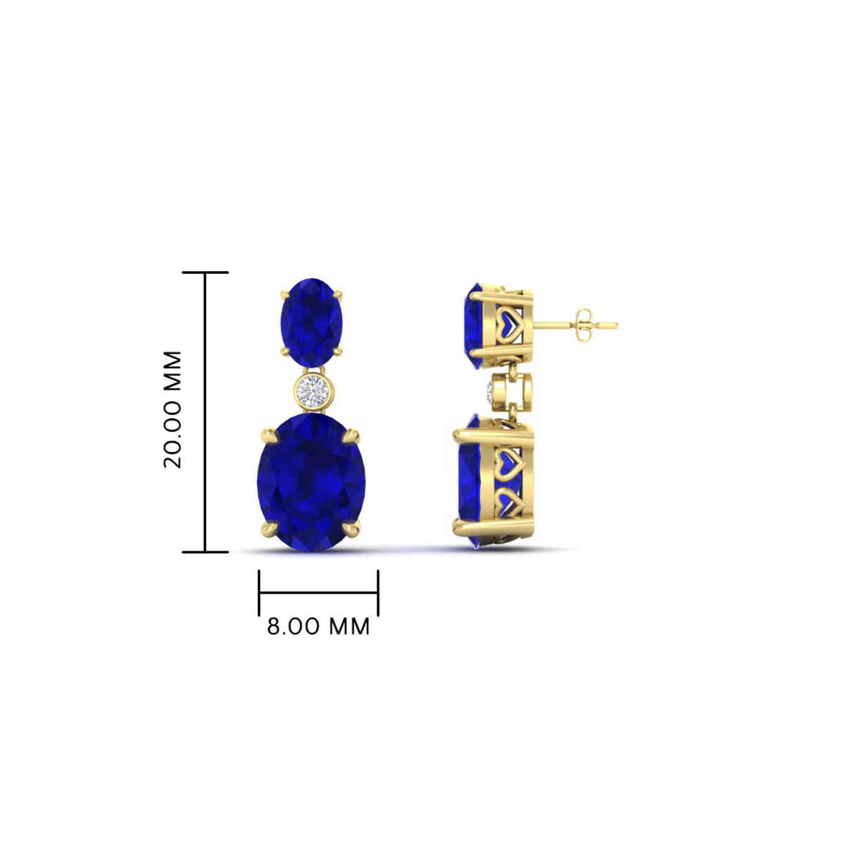 2 Stone Oval Drop Earrings with 14K Yellow Gold Blue Sapphire