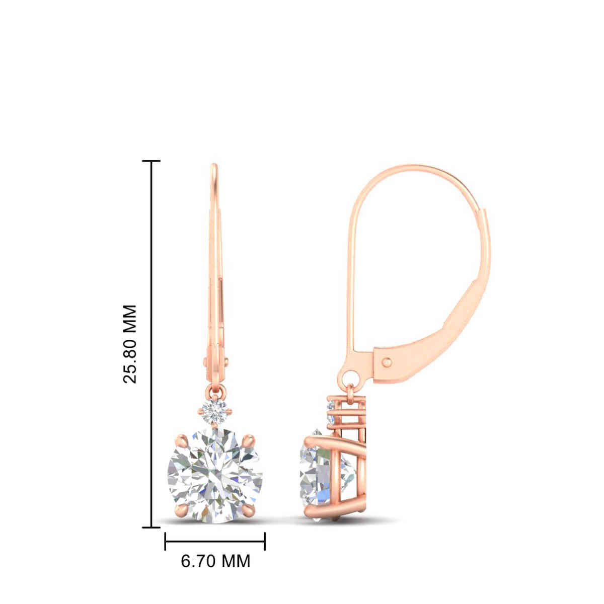 Brilliant Round 2 Stone Leverback Earrings with 14K Rose Gold White Diamond