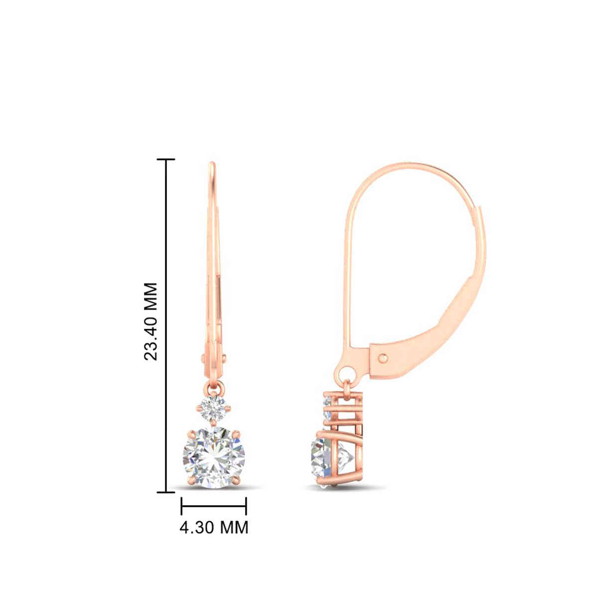 Round 2 Stone Dangle Lever Back Earring with 14K Rose Gold White Diamond