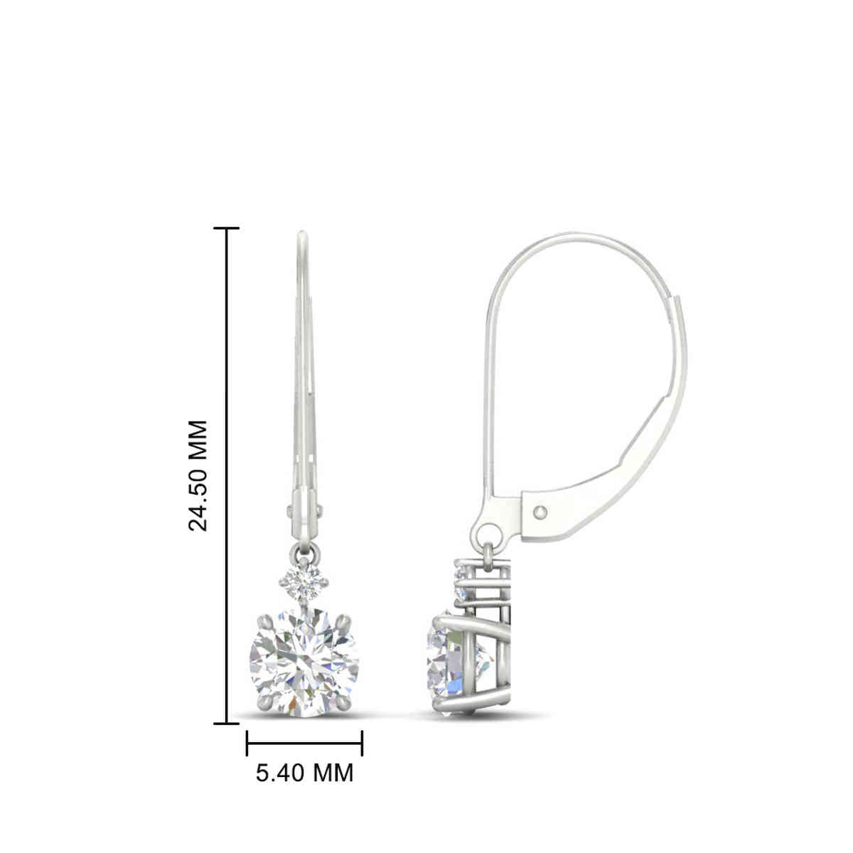 Round Dangle Lever Back Earring with 14K White Gold White Diamond