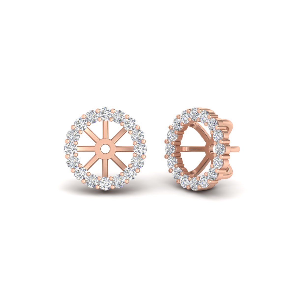 Floral Diamond Earrings Jacket For 3 Carat Stud with 14K Rose Gold White Diamond
