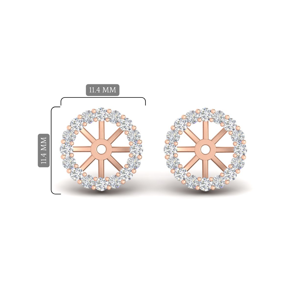 Floral Diamond Earrings Jacket For 3 Carat Stud with 14K Rose Gold White Diamond
