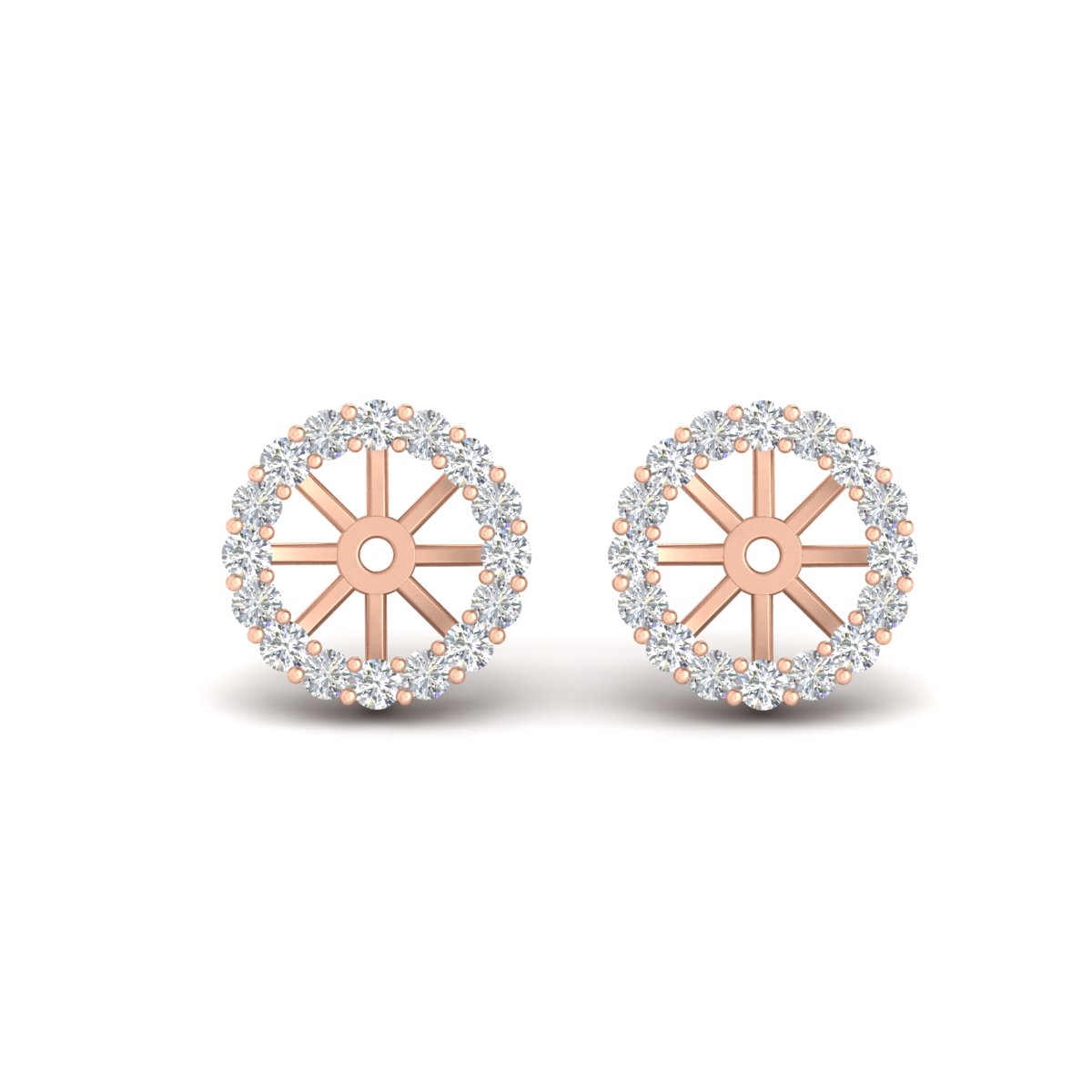 Floral Diamond Earrings Jacket For 3 Carat Stud with 14K Rose Gold White Diamond