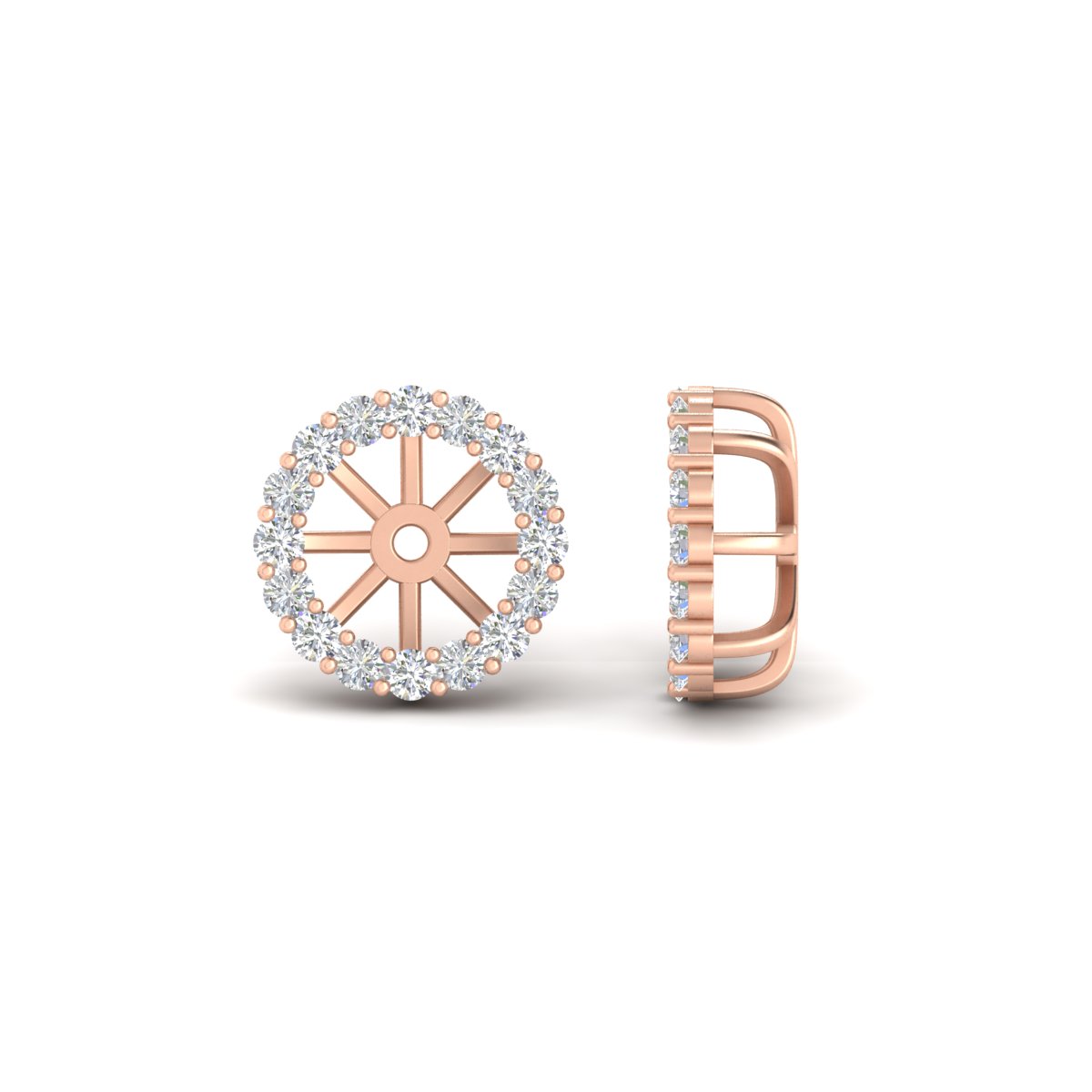Floral Diamond Earrings Jacket For 3 Carat Stud with 14K Rose Gold White Diamond