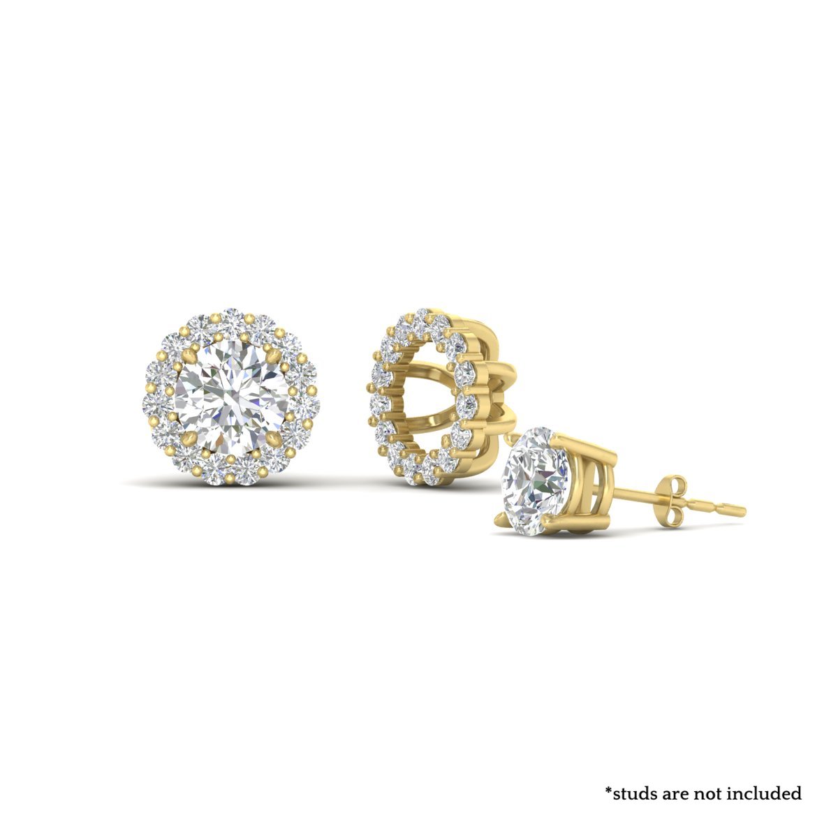 Halo Earring Jacket For 1 Carat Studs with 14K Yellow Gold White Diamond