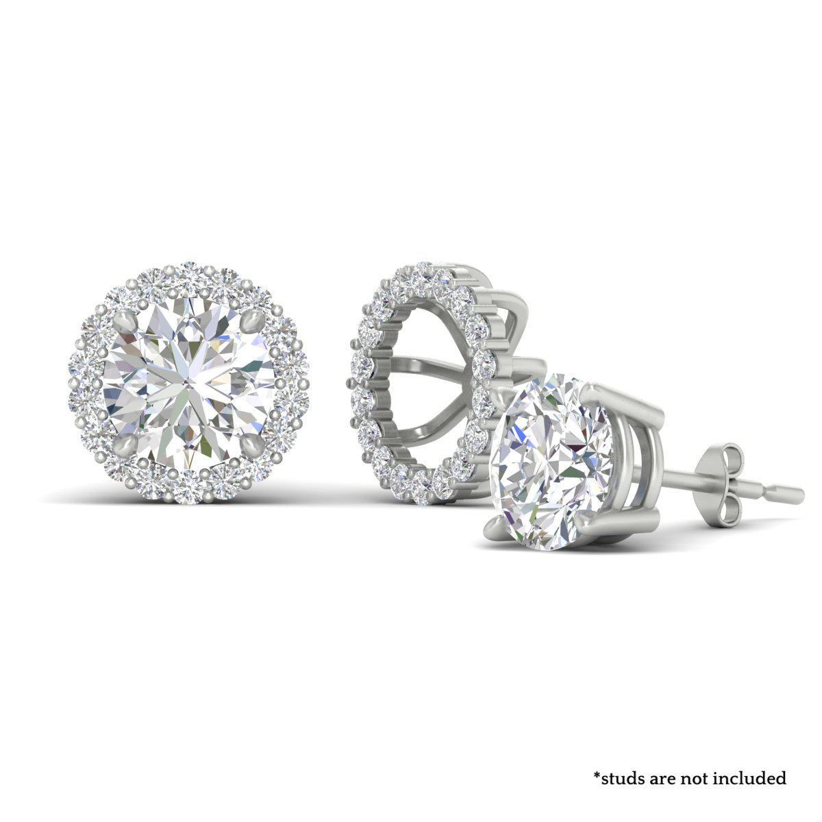 Removable Halo Diamond Jacket For 4 Carat Studs with 14K White Gold White Diamond