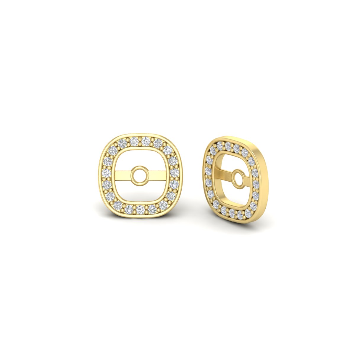 Halo Cushion Frame Jacket For Diamond Stud with 14K Yellow Gold White Diamond