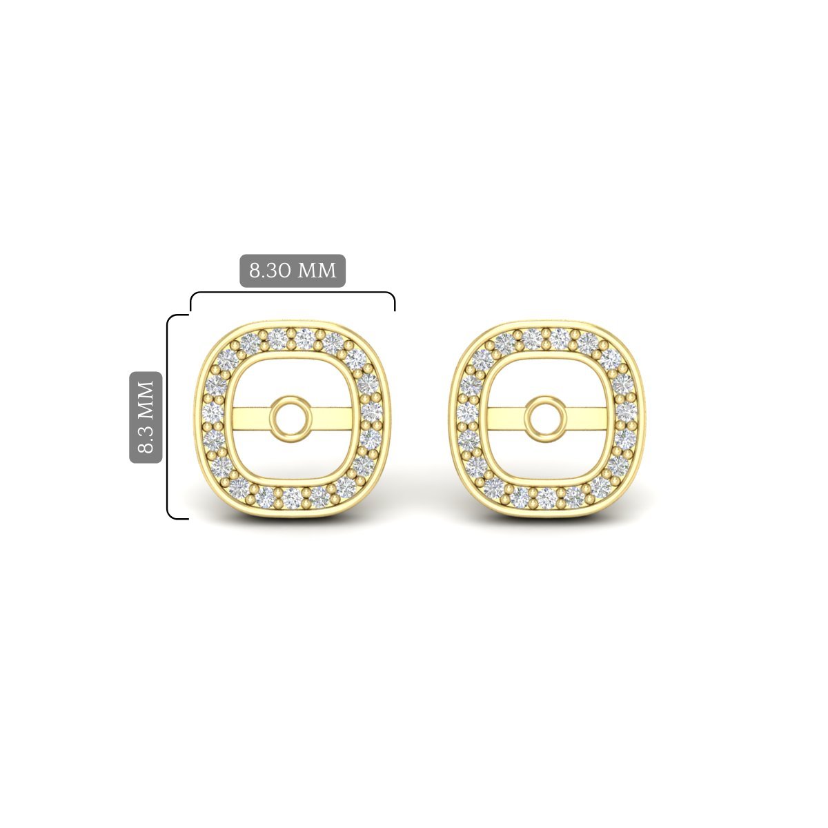 Halo Cushion Frame Jacket For Diamond Stud with 14K Yellow Gold White Diamond