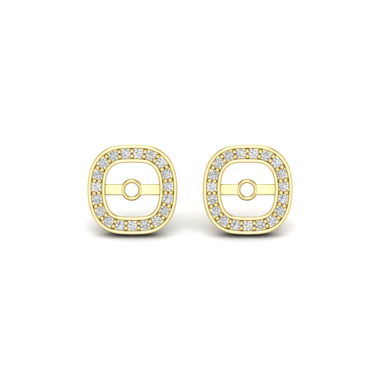 Halo Cushion Frame Jacket For Diamond Stud with 14K Yellow Gold White Diamond