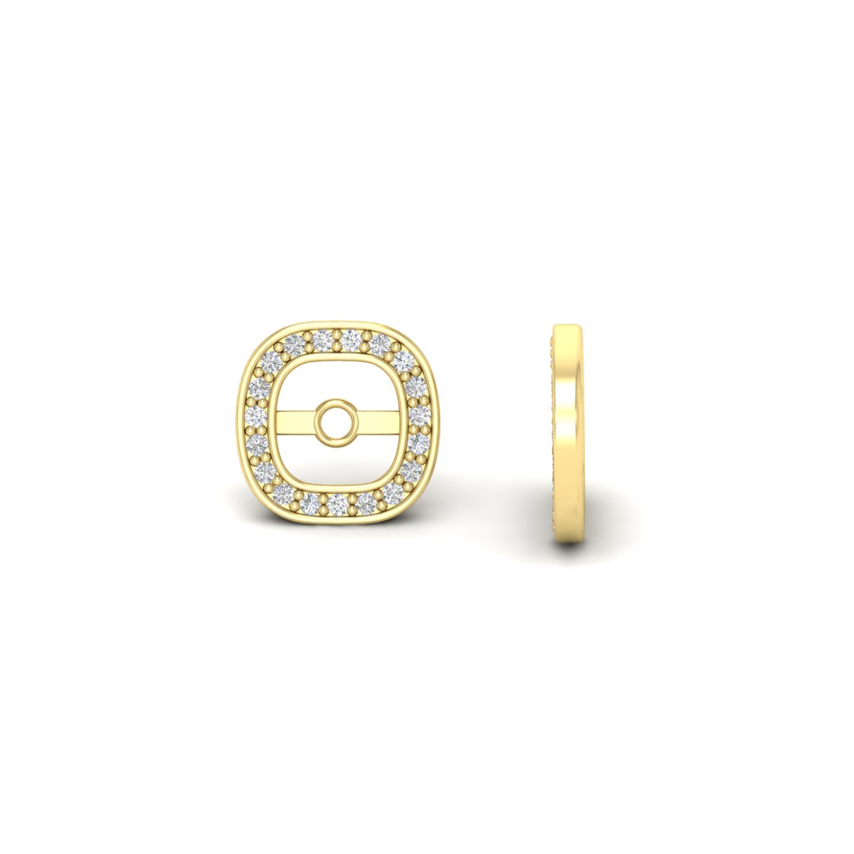 Halo Cushion Frame Jacket For Diamond Stud with 14K Yellow Gold White Diamond