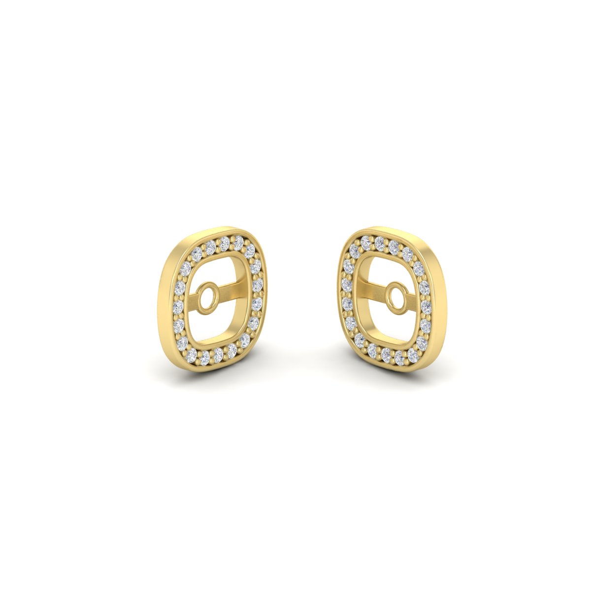 Halo Cushion Frame Jacket For Diamond Stud with 14K Yellow Gold White Diamond