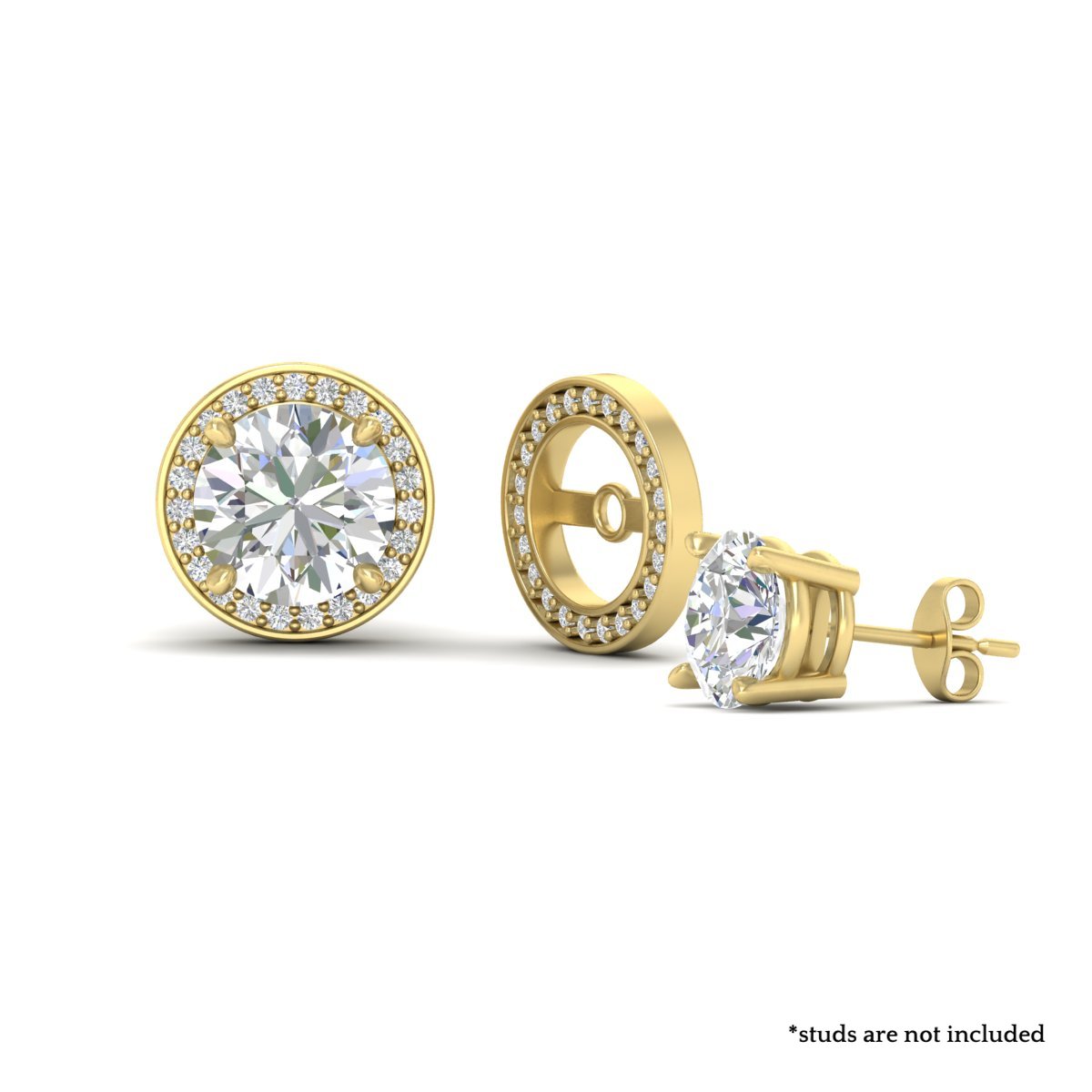 Halo Stud Jackets for Round Cut Earring with 14K Yellow Gold White Diamond