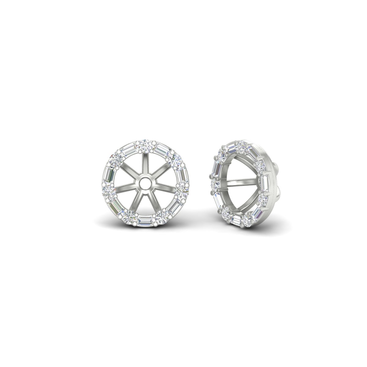 Detachable Round And Baguette Diamond Halo Jacket with 14K White Gold White Diamond