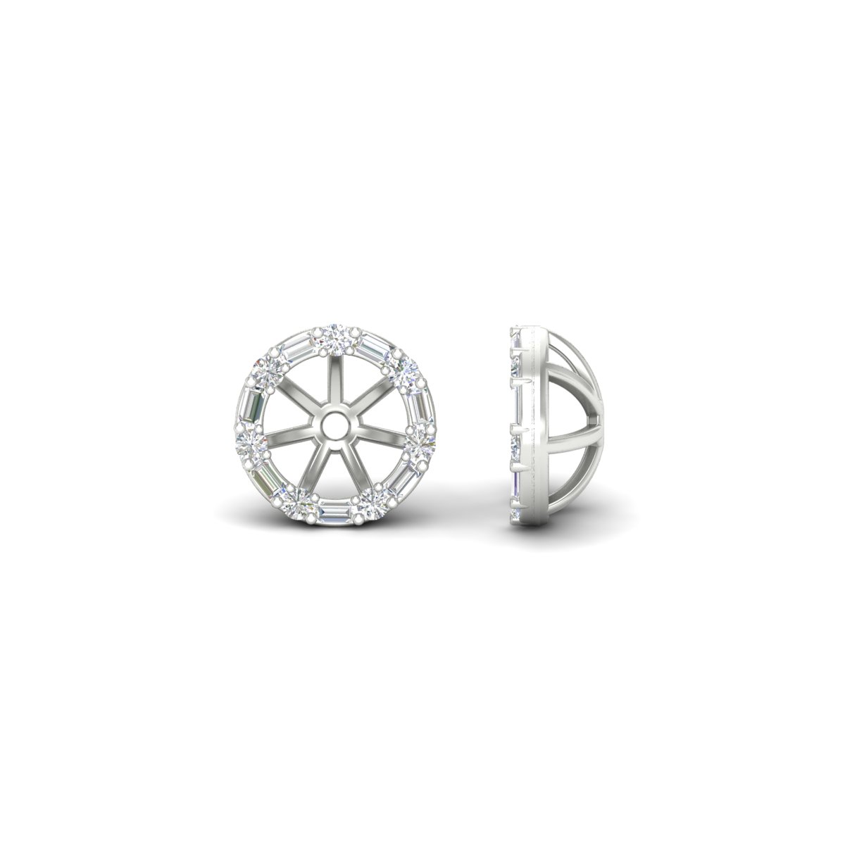 Detachable Round And Baguette Diamond Halo Jacket with 14K White Gold White Diamond
