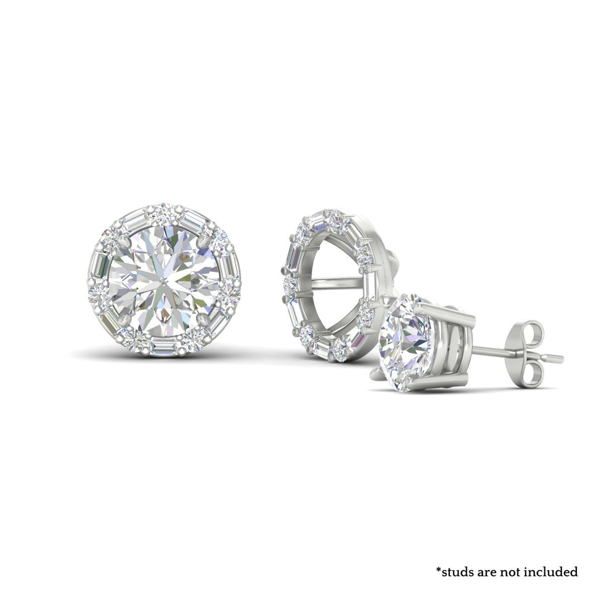 Detachable Round And Baguette Diamond Halo Jacket with 14K White Gold White Diamond