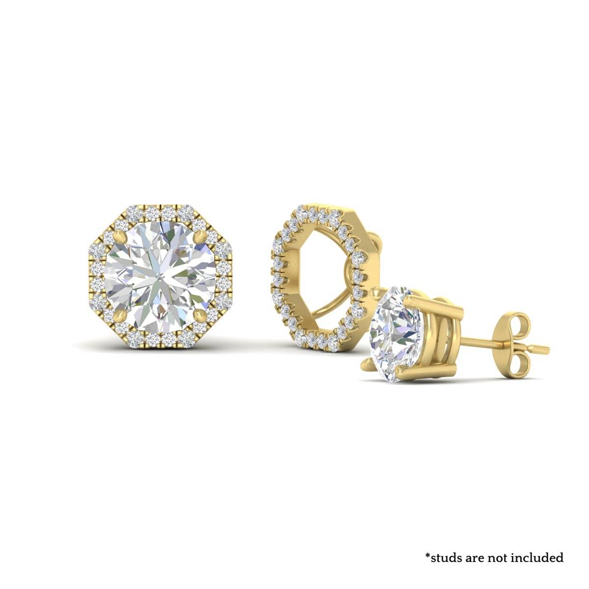 Octagon Shape Diamond Ear Jackets with 14K Yellow Gold White Diamond