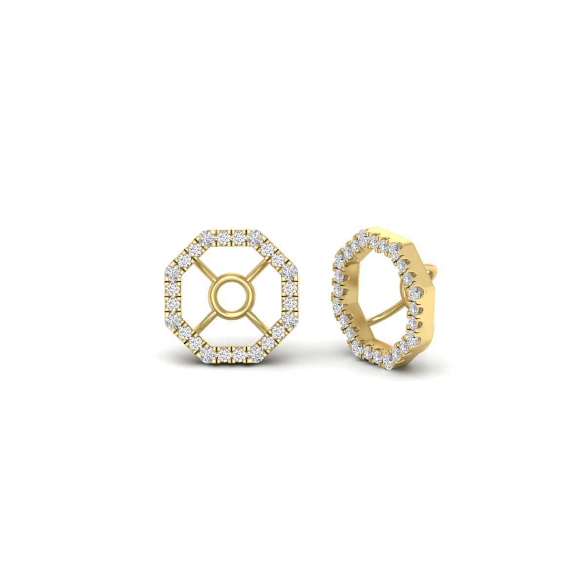 Octagon Shape Diamond Ear Jackets with 14K Yellow Gold White Diamond
