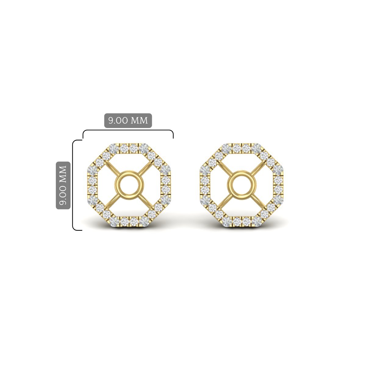 Octagon Shape Diamond Ear Jackets with 14K Yellow Gold White Diamond