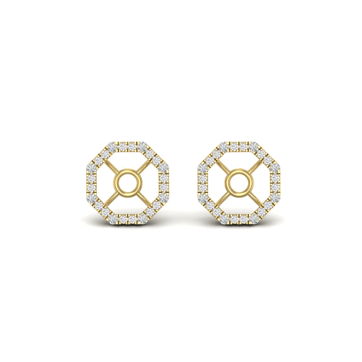 Octagon Shape Diamond Ear Jackets with 14K Yellow Gold White Diamond