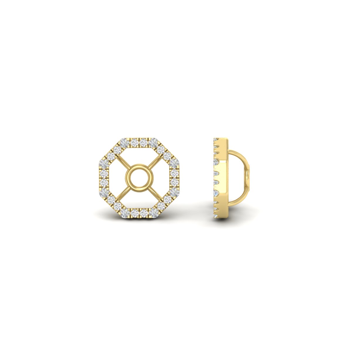 Octagon Shape Diamond Ear Jackets with 14K Yellow Gold White Diamond