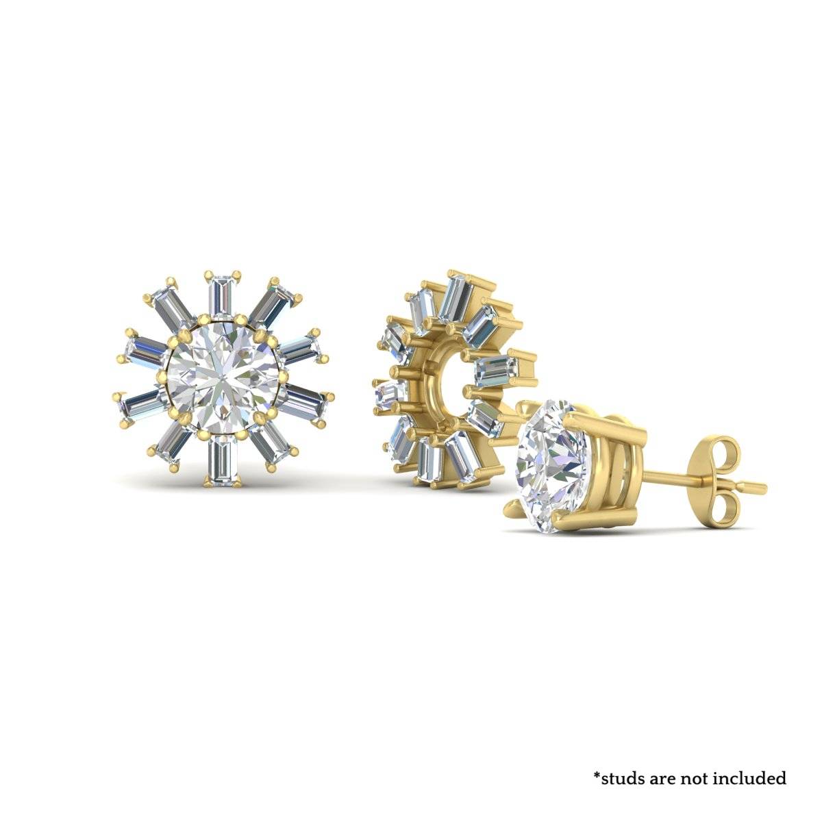 Snowflake Shape Baguette Ear Jackets with 14K Yellow Gold White Diamond