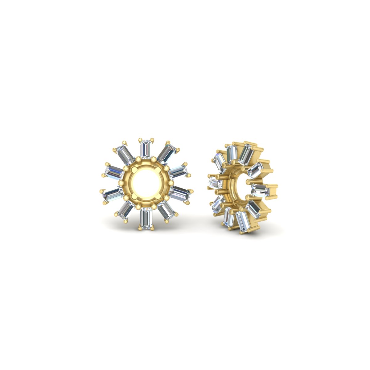 Snowflake Shape Baguette Ear Jackets with 14K Yellow Gold White Diamond