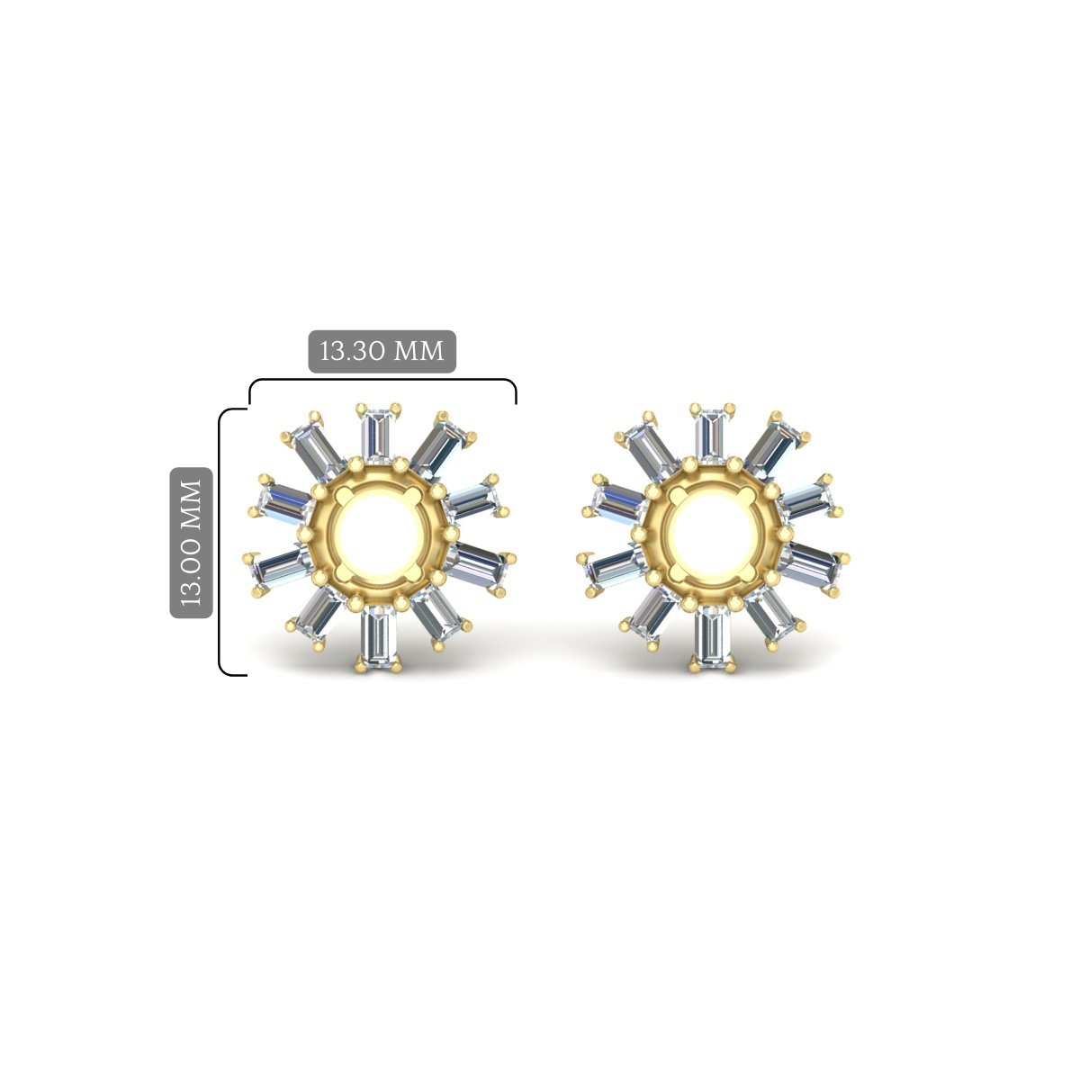 Snowflake Shape Baguette Ear Jackets with 14K Yellow Gold White Diamond