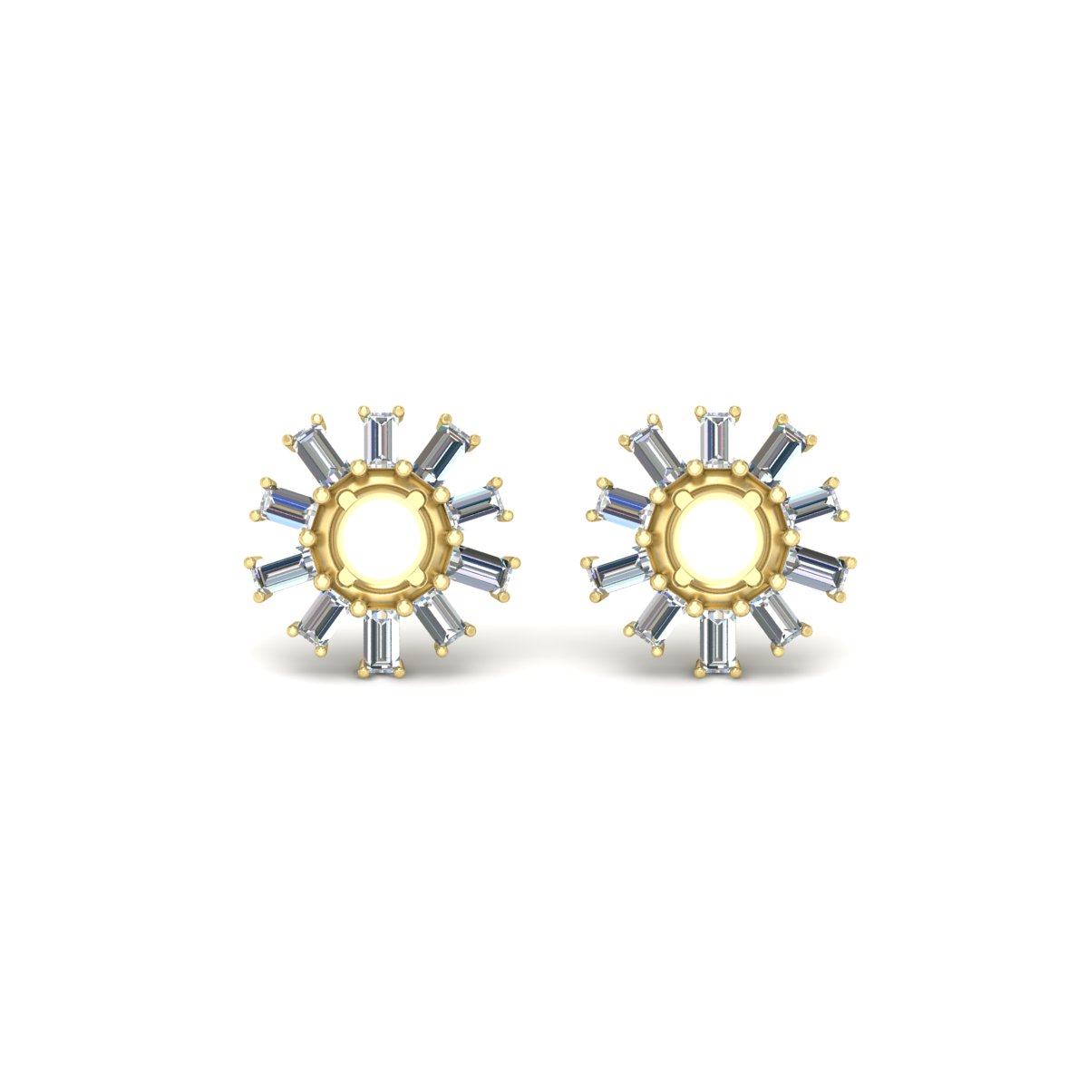Snowflake Shape Baguette Ear Jackets with 14K Yellow Gold White Diamond